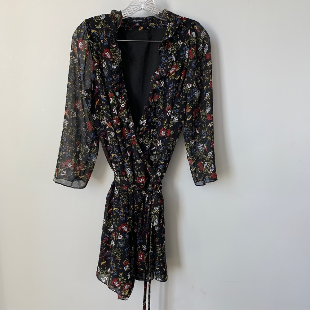Madewell Floral Wrap Dress - Black and Red
